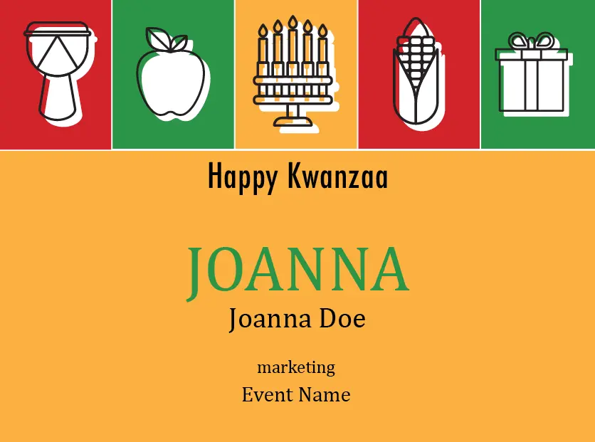 red green and gold Kwanzaa theme name tag design
