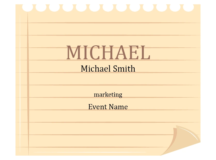 pale yellow notebook paper name tag design