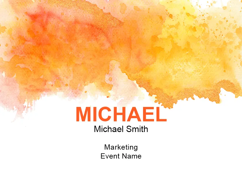 orange abstract watercolor name tag design