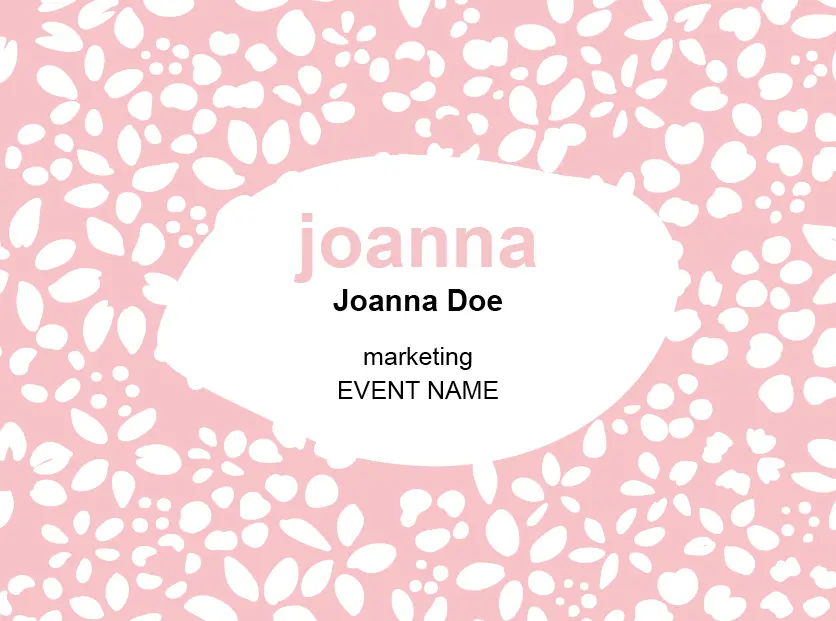 abstract pink and white floral pattern theme name tag design