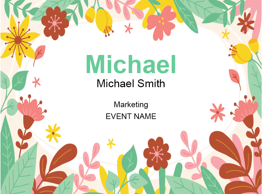 multi-color spring flower name tag design