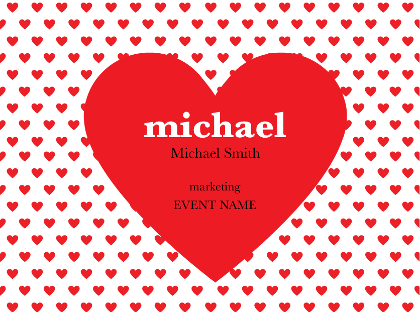 red and white hearts Valentine's Day name tag design