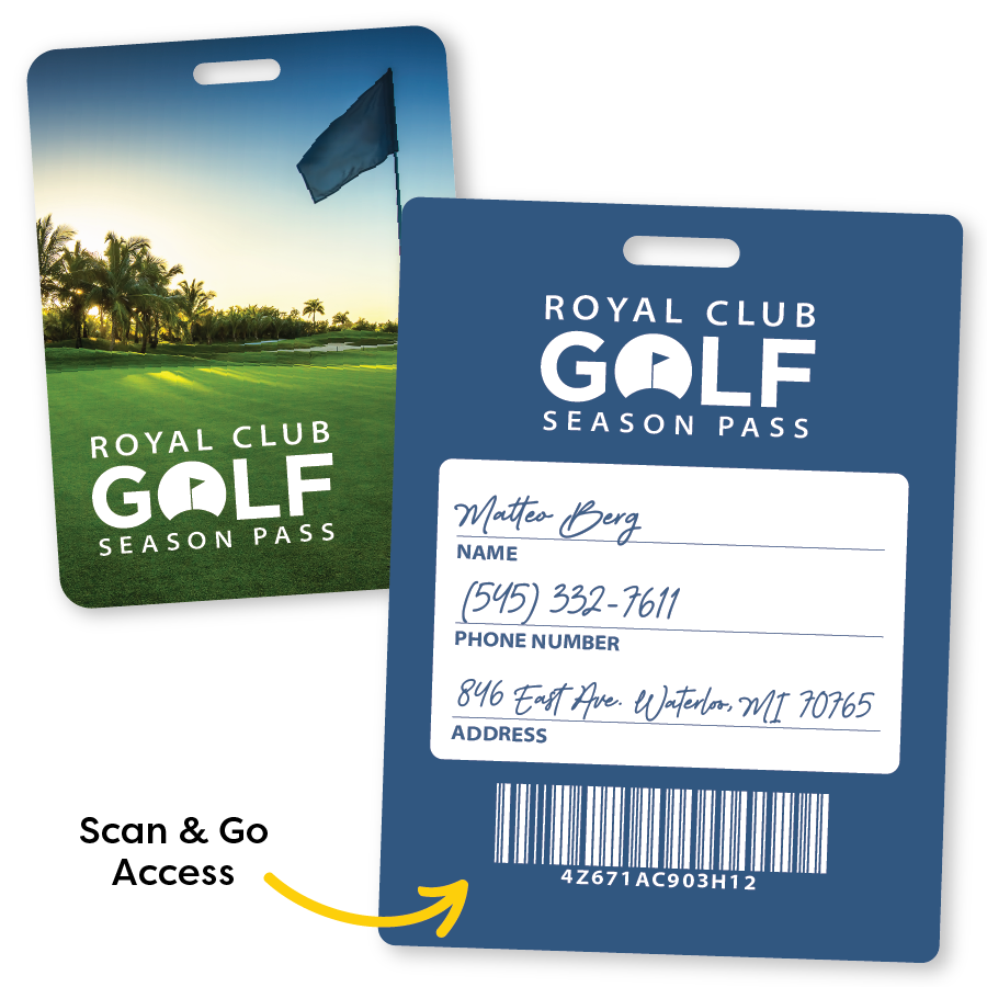 Rectangle Golf Season Pass Bag Tag with Scannable Barcode