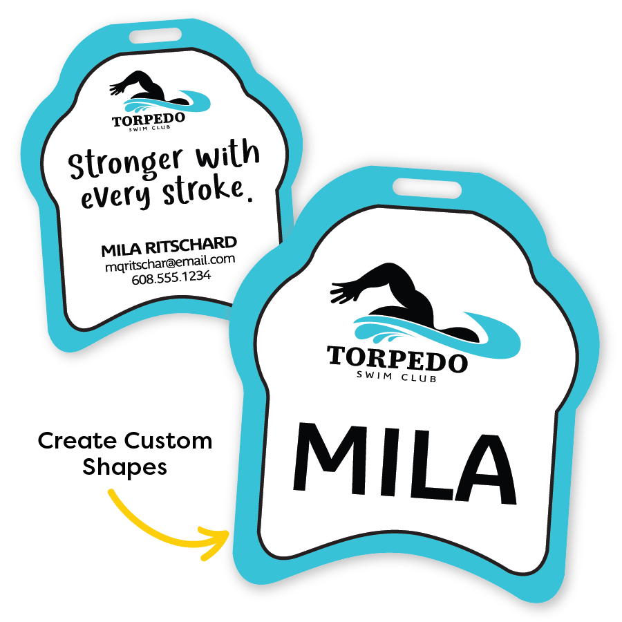 Custom Shape Swim Team Bag Tag with Player Name