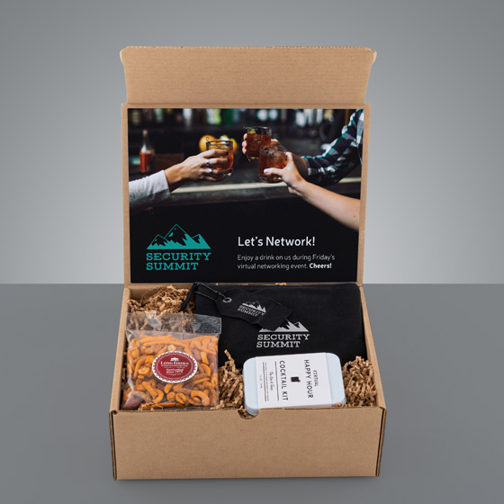 Gift box with snacks, pouch and cocktail kit