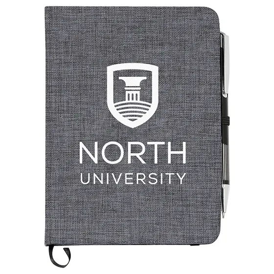 custom imprint collegiate or university branded Heathered gray notebook