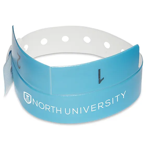 custom imprint collegiate or university branded vinyl wristband with tabs