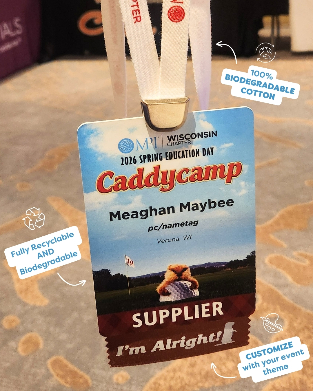 Custom Kraft Paper badge holder with custom print Bevl Organic Cotton Lanyard