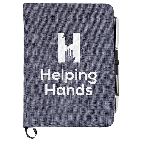 Custom heathered blue notebook