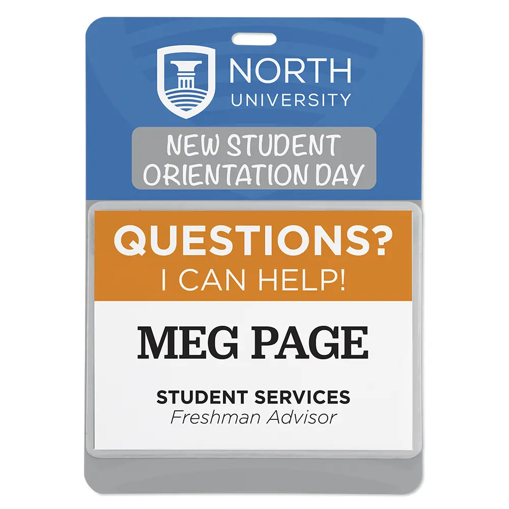 Custom student orientation name badge
